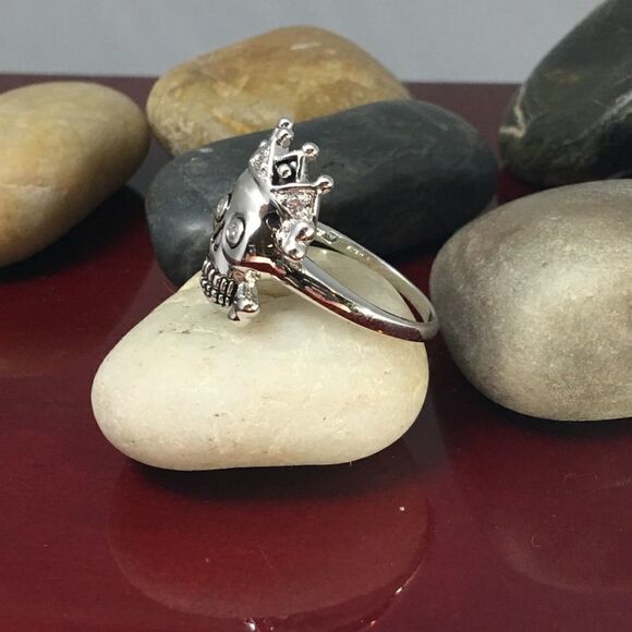 Skull Princess CZ Brass Rhodium Ring Size 7,9 - Picture 3 of 4